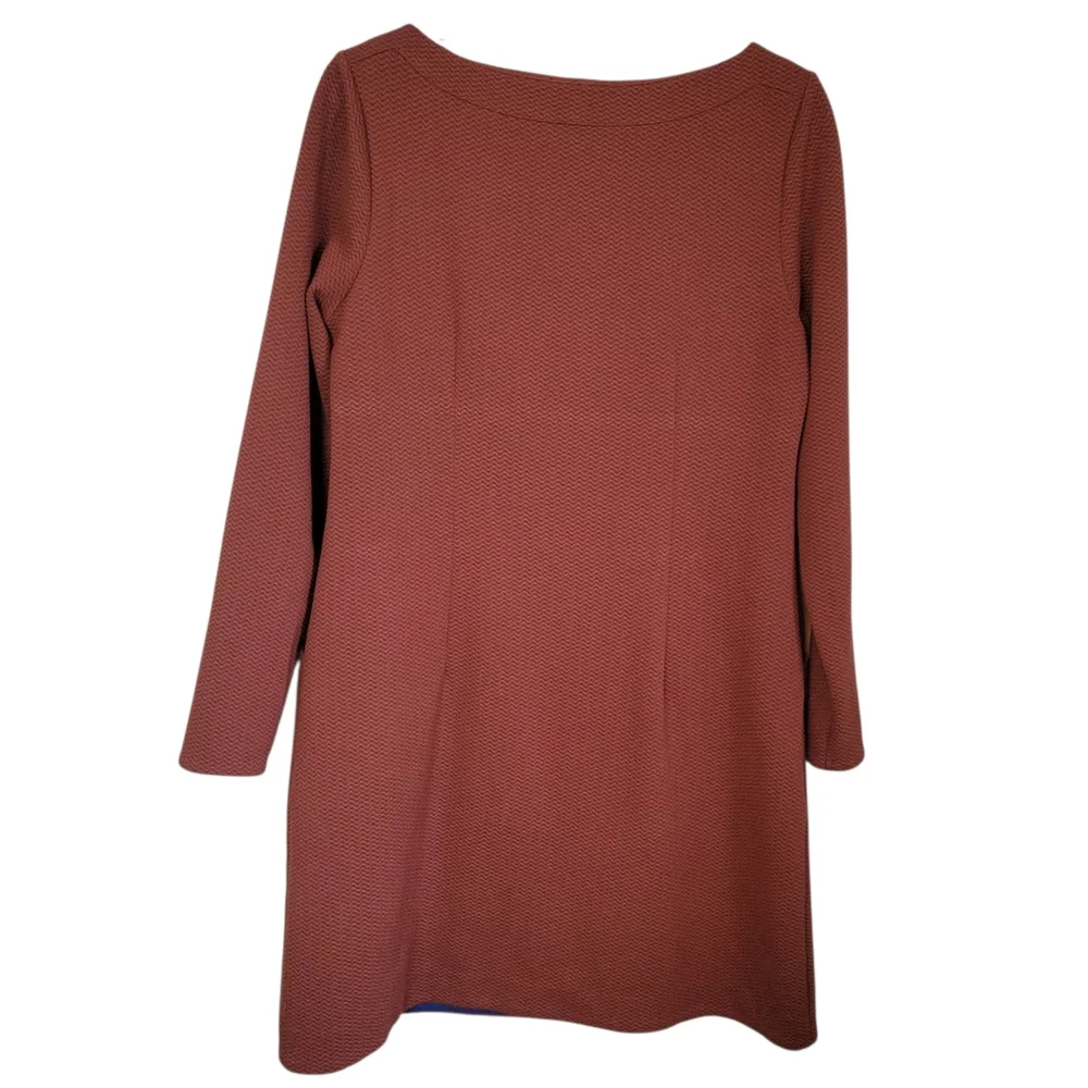 Boden Ingrid Jacquard Knit Shift Dress 8P Rust Long Sleeve Pocket Petite - Picture 6 of 11